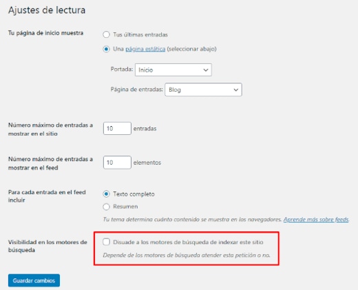 Errores comunes en WordPress - Visibilidad en motores de búsqueda