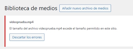 Errores comunes en WordPress - Tamaño archivos en biblioteca de medios